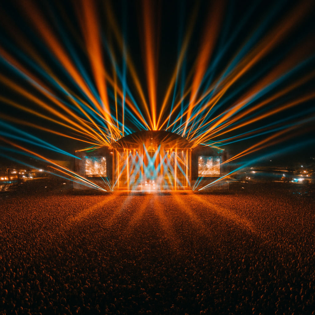 Massive festival crowd at night